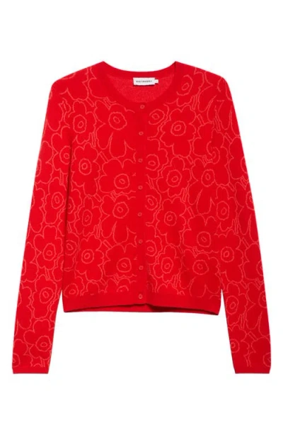 Marimekko Mutka Mini Piirto Unikko Wool Blend Cardigan In Red