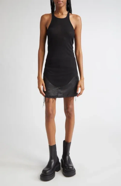 Rick Owens Black Ribbed Tank Top With Curved Hem In Viscose And Silk Blend Woman In Black