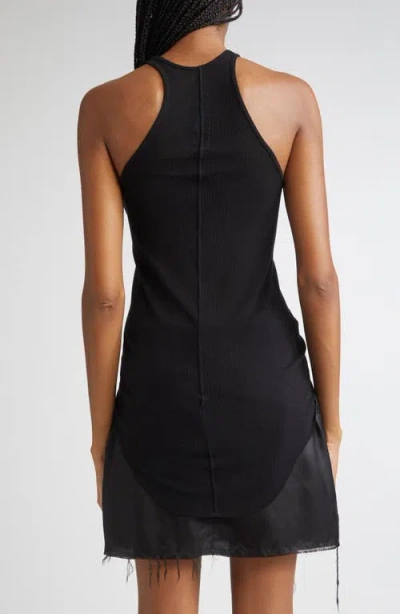 Rick Owens Black Ribbed Tank Top With Curved Hem In Viscose And Silk Blend Woman In Black