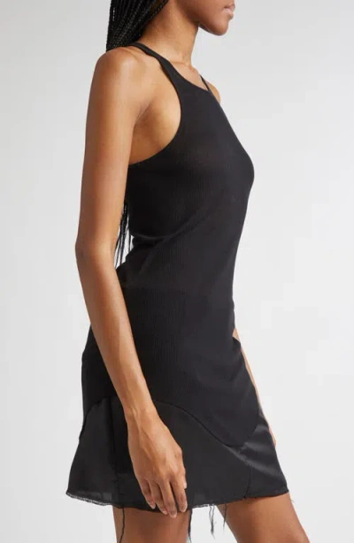 Rick Owens Black Ribbed Tank Top With Curved Hem In Viscose And Silk Blend Woman In Black