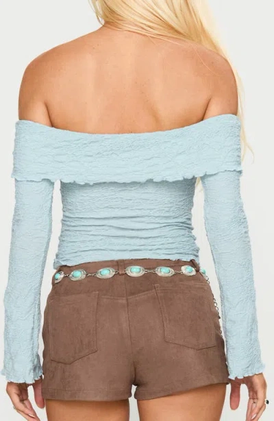 Princess Polly Back With Love Textured Off The Shoulder Long Sleeve Top In Blue