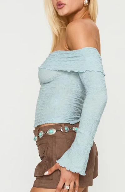 Princess Polly Back With Love Textured Off The Shoulder Long Sleeve Top In Blue