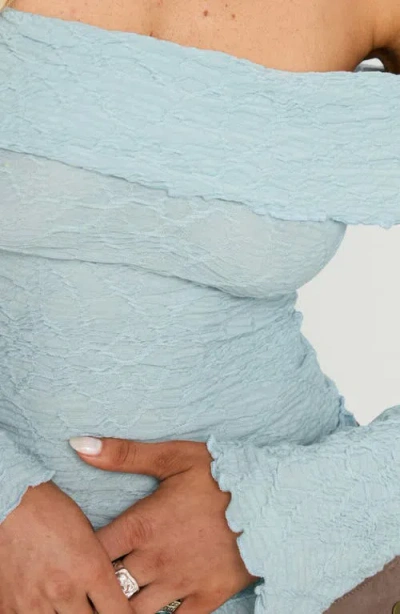 Princess Polly Back With Love Textured Off The Shoulder Long Sleeve Top In Blue