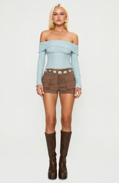 Princess Polly Back With Love Textured Off The Shoulder Long Sleeve Top In Blue