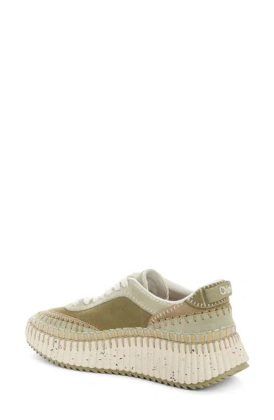 Chloé Nama Suede Stitch Walking Sneakers In Green