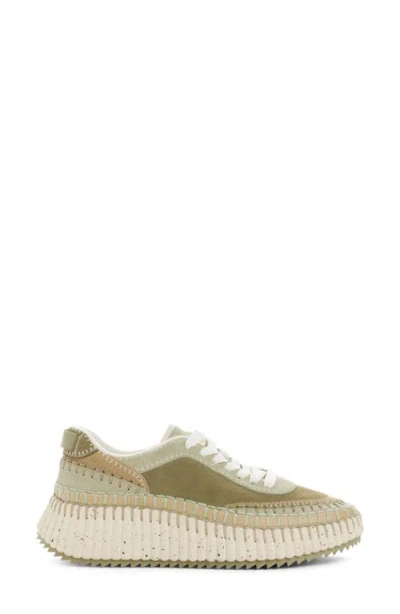 Chloé Nama Suede Stitch Walking Sneakers In Green