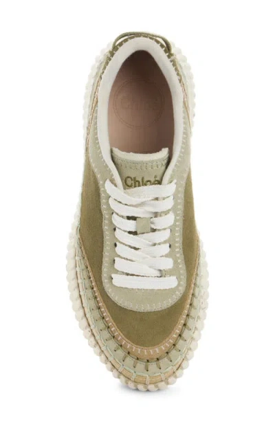 Chloé Nama Suede Stitch Walking Sneakers In Green