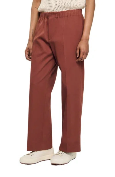 Sandro Elasticated Wide-leg Cotton Trousers In Brown