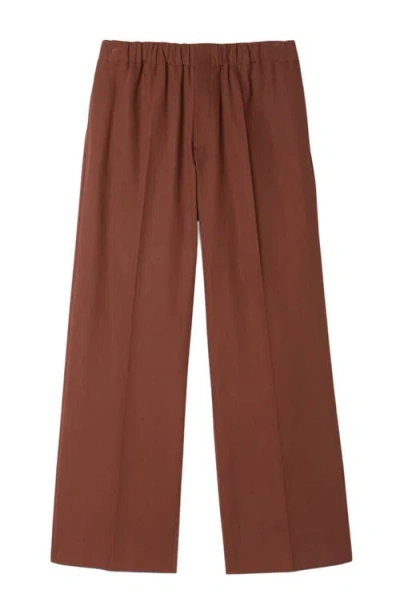 Sandro Elasticated Wide-leg Cotton Trousers In Brown