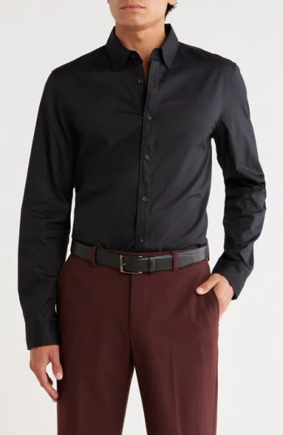 Open Edit Slim Fit Solid Cotton & Modal Button-up Shirt In Black