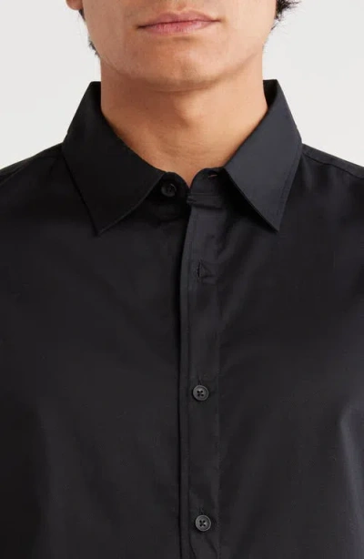Open Edit Slim Fit Solid Cotton & Modal Button-up Shirt In Black