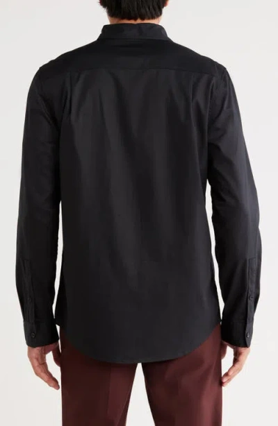 Open Edit Slim Fit Solid Cotton & Modal Button-up Shirt In Black