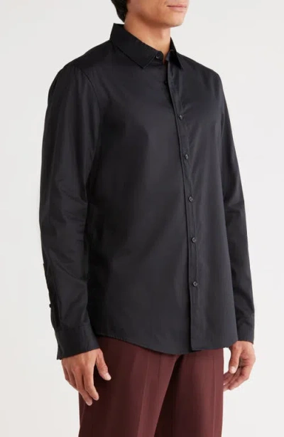 Open Edit Slim Fit Solid Cotton & Modal Button-up Shirt In Black