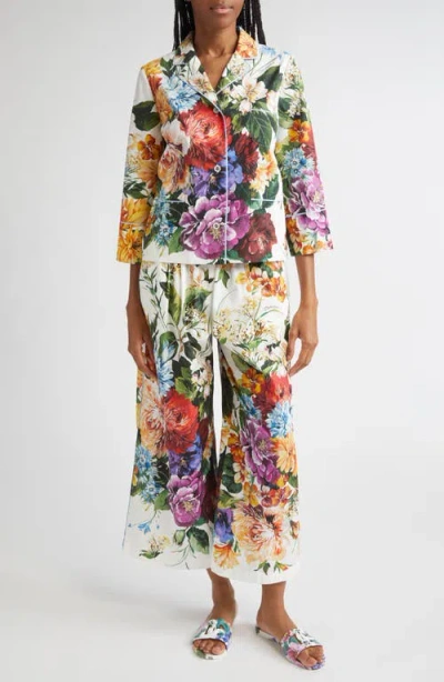 Dolce & Gabbana Flower Bouquet-print Poplin Trousers In Multi