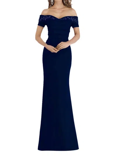 Gia Franco Conspicuous Off-the-shoulder Dress In Navy In Blue