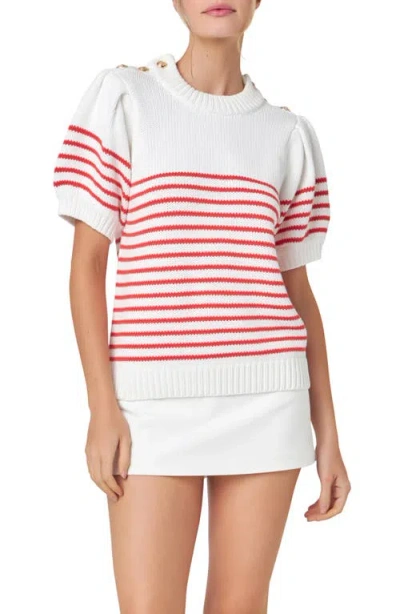 English Factory Stripe Short Sleeve Cotton Sweater