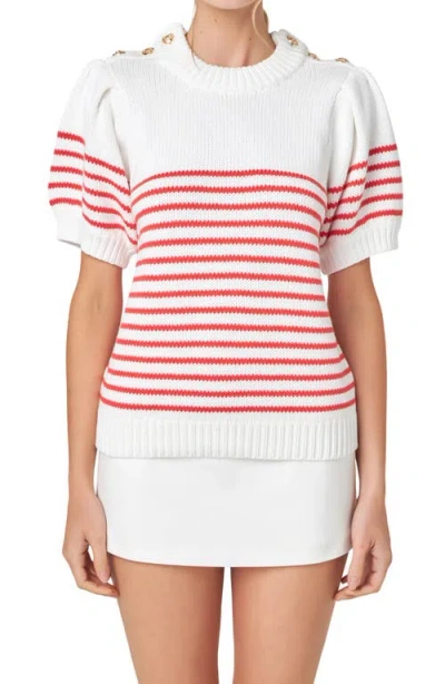 English Factory Stripe Short Sleeve Cotton Sweater