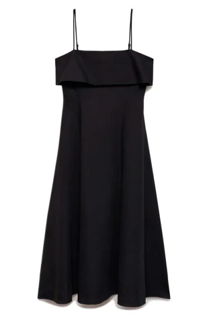 Mango Flared Dress With Ruffles Black In Black