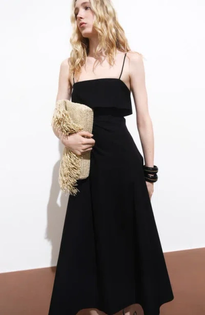 Mango Flared Dress With Ruffles Black In Black