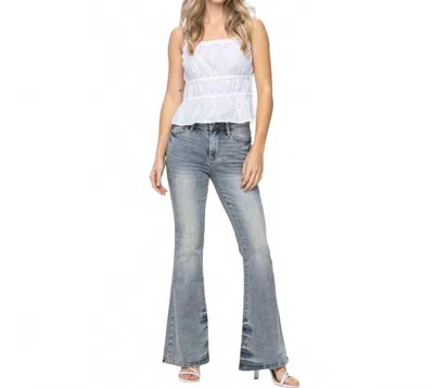 Judy Blue Tinted Pin Tack Flare Jeans In Washed Out Medium Blue In Gray