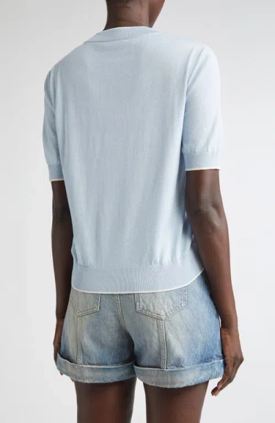 Balmain Embroidered Logo Tipped Silk & Cotton Sweater