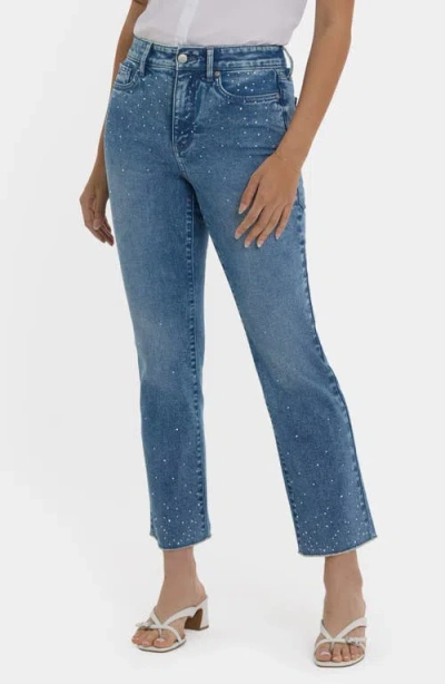 Nydj Marilyn Embellished Frayed High Waist Ankle Straight Leg Jeans In Blue