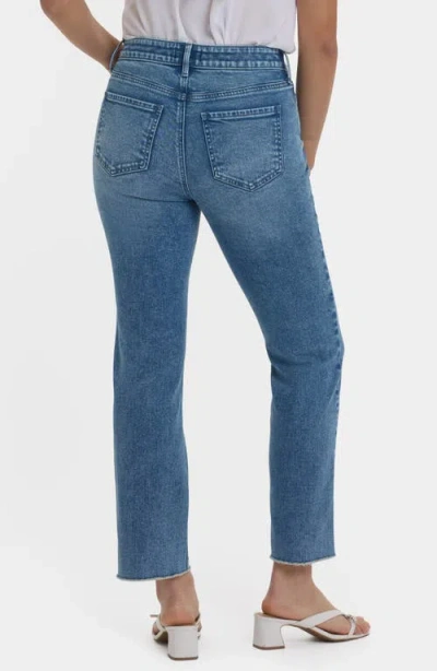 Nydj Marilyn Embellished Frayed High Waist Ankle Straight Leg Jeans In Blue