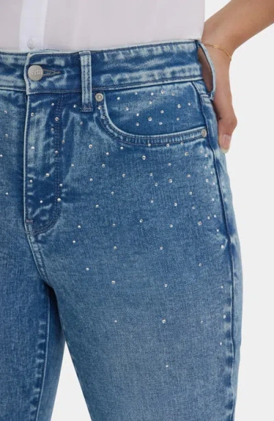 Nydj Marilyn Embellished Frayed High Waist Ankle Straight Leg Jeans In Blue