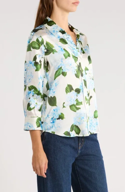 L Agence L'agence Dani Floral Three-quarter Sleeve Silk Button-up Shirt