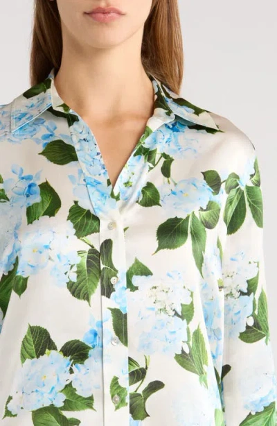 L Agence L'agence Dani Floral Three-quarter Sleeve Silk Button-up Shirt