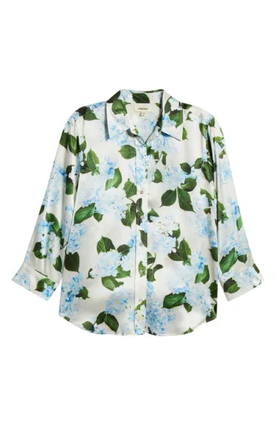 L Agence L'agence Dani Floral Three-quarter Sleeve Silk Button-up Shirt