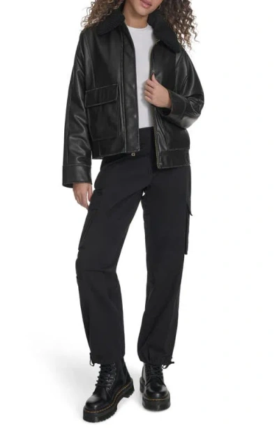 Levi's Faux Leather Aviator Jacket With High Pile Fleece Collar