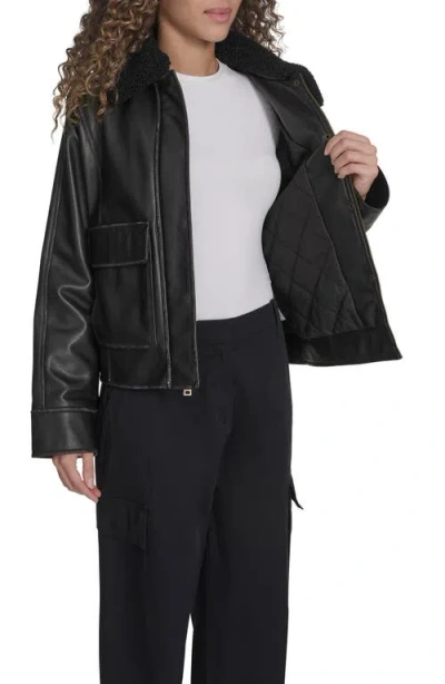 Levi's Faux Leather Aviator Jacket With High Pile Fleece Collar