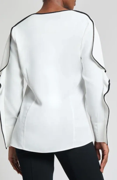 Ming Wang Contrast Trim Crêpe De Chine Top In White