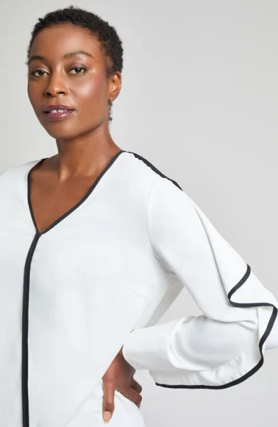 Ming Wang Contrast Trim Crêpe De Chine Top In White