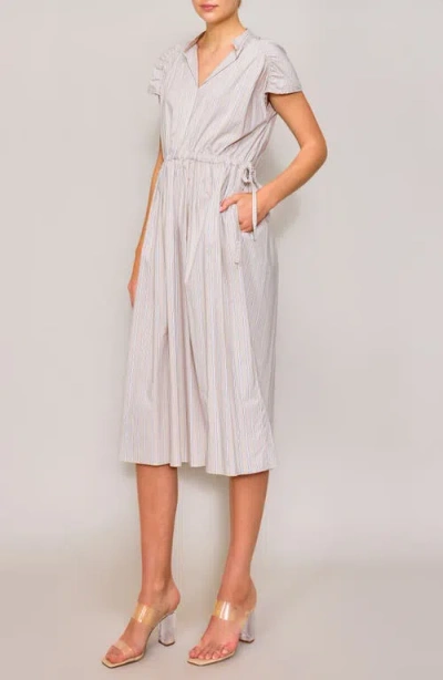 Melloday Stripe Poplin Midi Dress In Gray