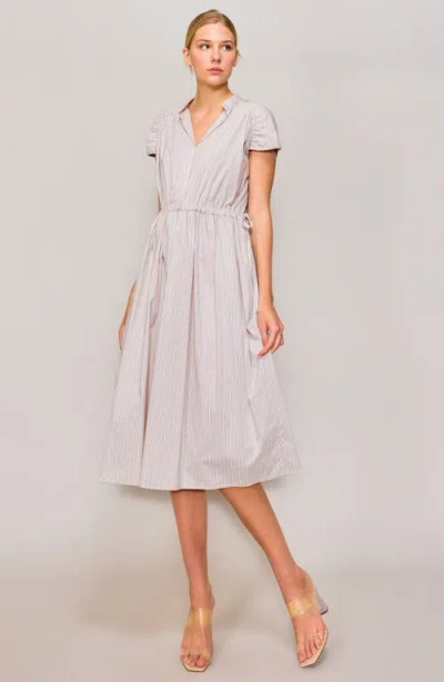 Melloday Stripe Poplin Midi Dress In Gray