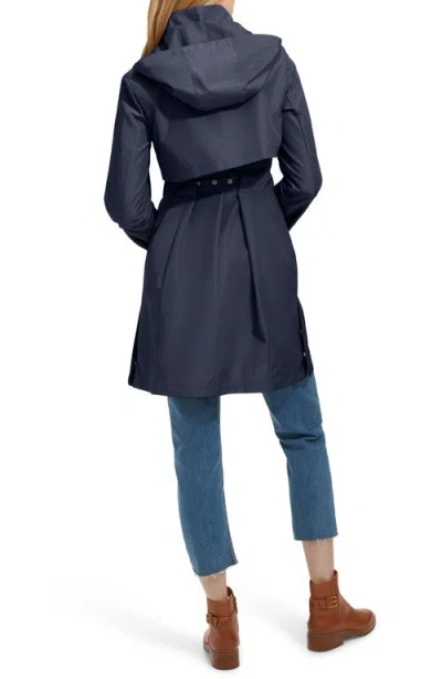 Cole Haan Belted Travel Packable Hooded Rain Jacket In Brown