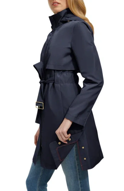 Cole Haan Belted Travel Packable Hooded Rain Jacket In Brown