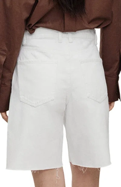 Mango Denim Bermuda Shorts With Frayed Hem In White