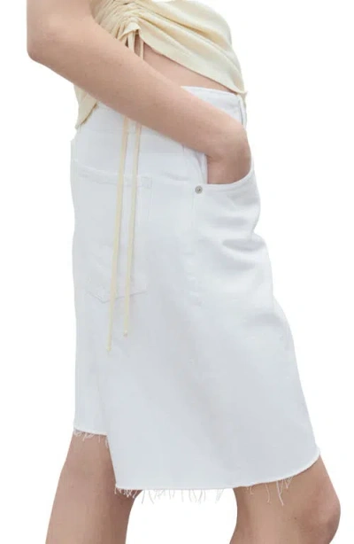 Mango Denim Bermuda Shorts With Frayed Hem In White