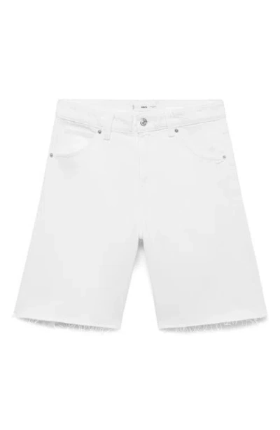 Mango Denim Bermuda Shorts With Frayed Hem In White