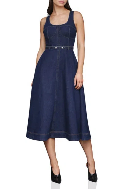 Avec Les Filles Belted Bustier Denim Dress In Blue