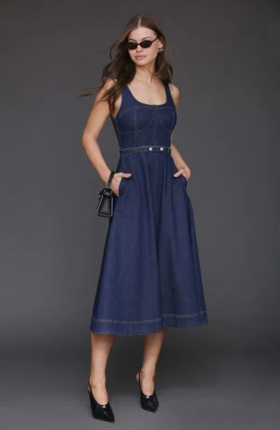 Avec Les Filles Belted Bustier Denim Dress In Blue