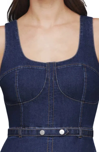 Avec Les Filles Belted Bustier Denim Dress In Blue