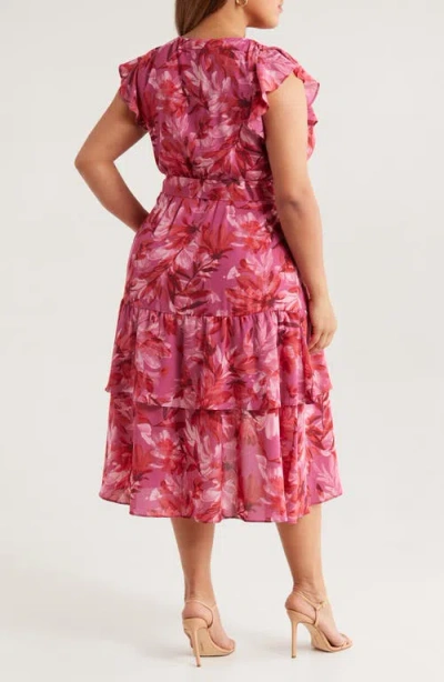 Chelsea28 Flutter Sleeve Faux Wrap Midi Dress In Pink