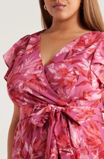 Chelsea28 Flutter Sleeve Faux Wrap Midi Dress In Pink