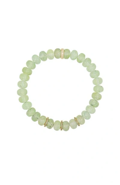 Sheryl Lowe Yg Prehnite 8mm Bead Bracelet With 3 Diamond Rondelles
