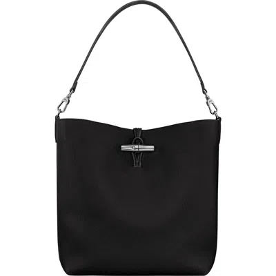 Longchamp Medium Le Roseau Leather Hobo Bag In Black