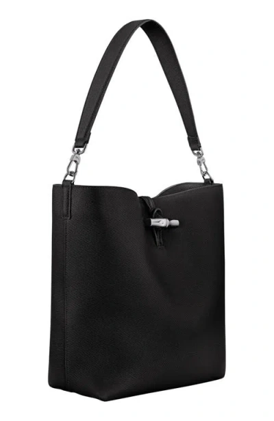 Longchamp Medium Le Roseau Leather Hobo Bag In Black